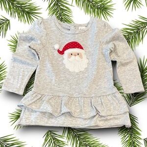 STARTING OUT 18M Heather Gray LS Christmas Dress Appliquéd Santa Ruffled Hem